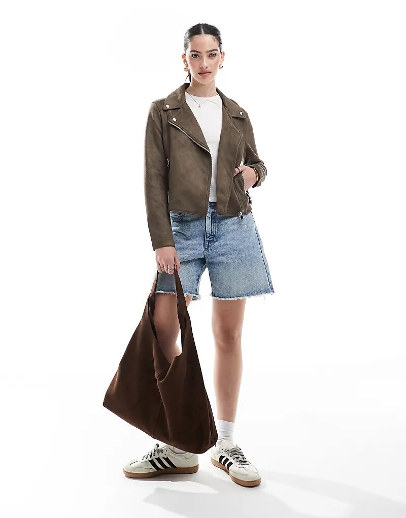 

Байкерская куртка Vero Moda из искусственной кожи с эффектом потертости шоколадного цвета, Коричневый, Байкерская куртка Vero Moda из искусственной кожи с эффектом потертости шоколадного цвета