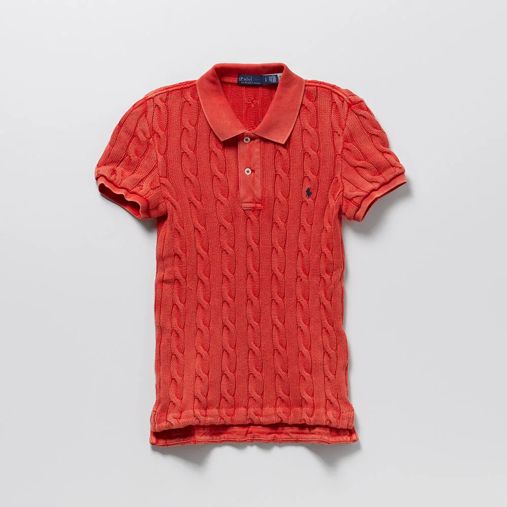 Женский облегающий вязаный свитер-поло с косами, красный, от Polo Ralph Lauren