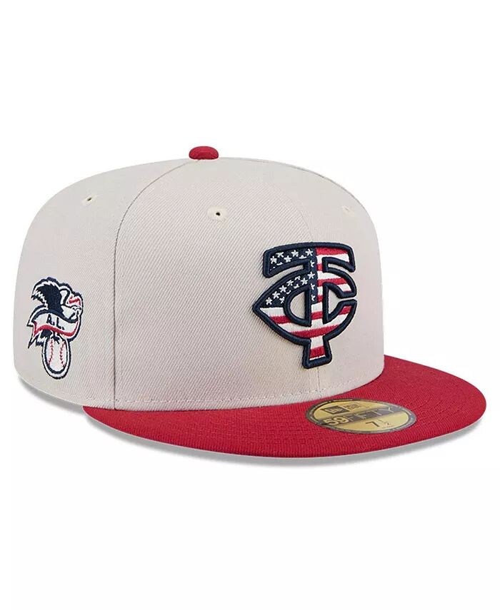 

Мужская красная шляпа Minnesota Twins 2024 Четвертое июля 59FIFTY Облегающая шляпа New Era, бежевый