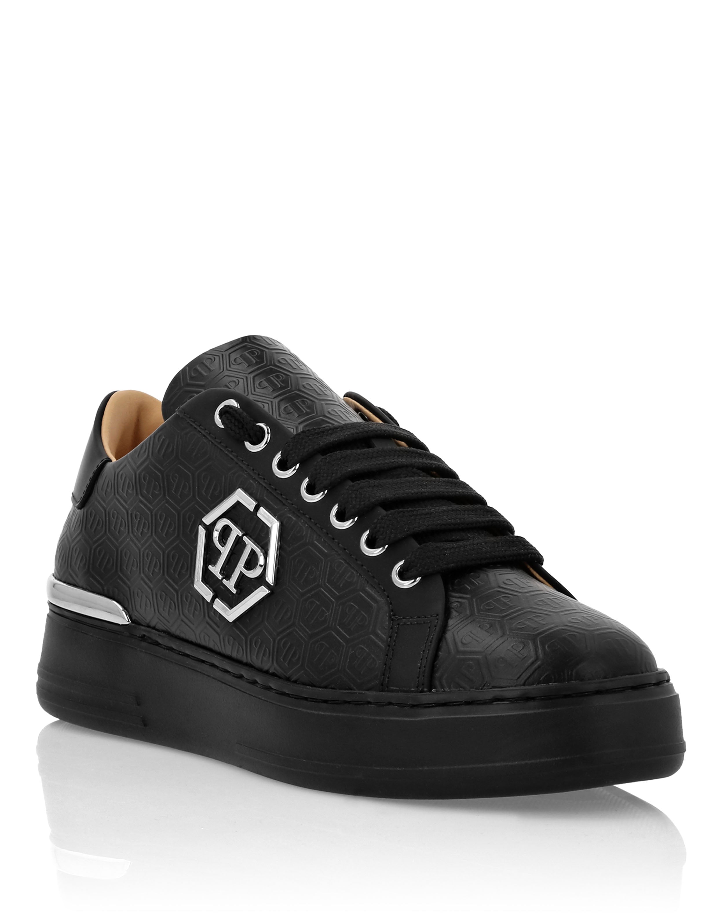 

Кроссовки Monogram на низком ходу из кожи Nappa PHILIPP PLEIN, черный