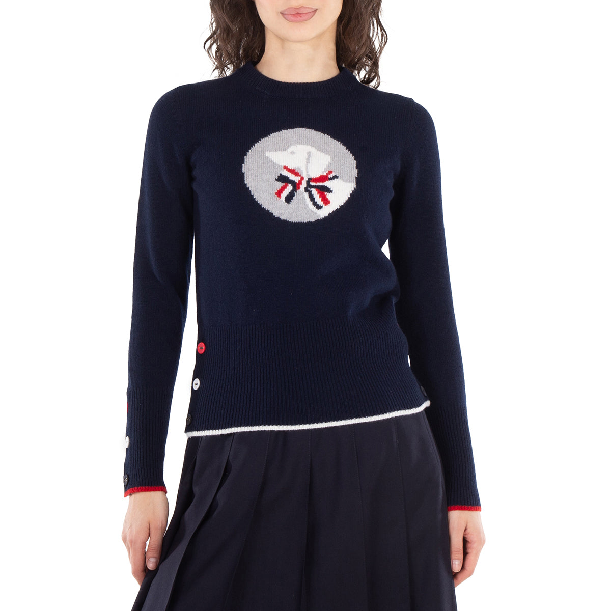 

Том Браун Шерстяной классический пуловер Гектор Thom Browne, темно-синий