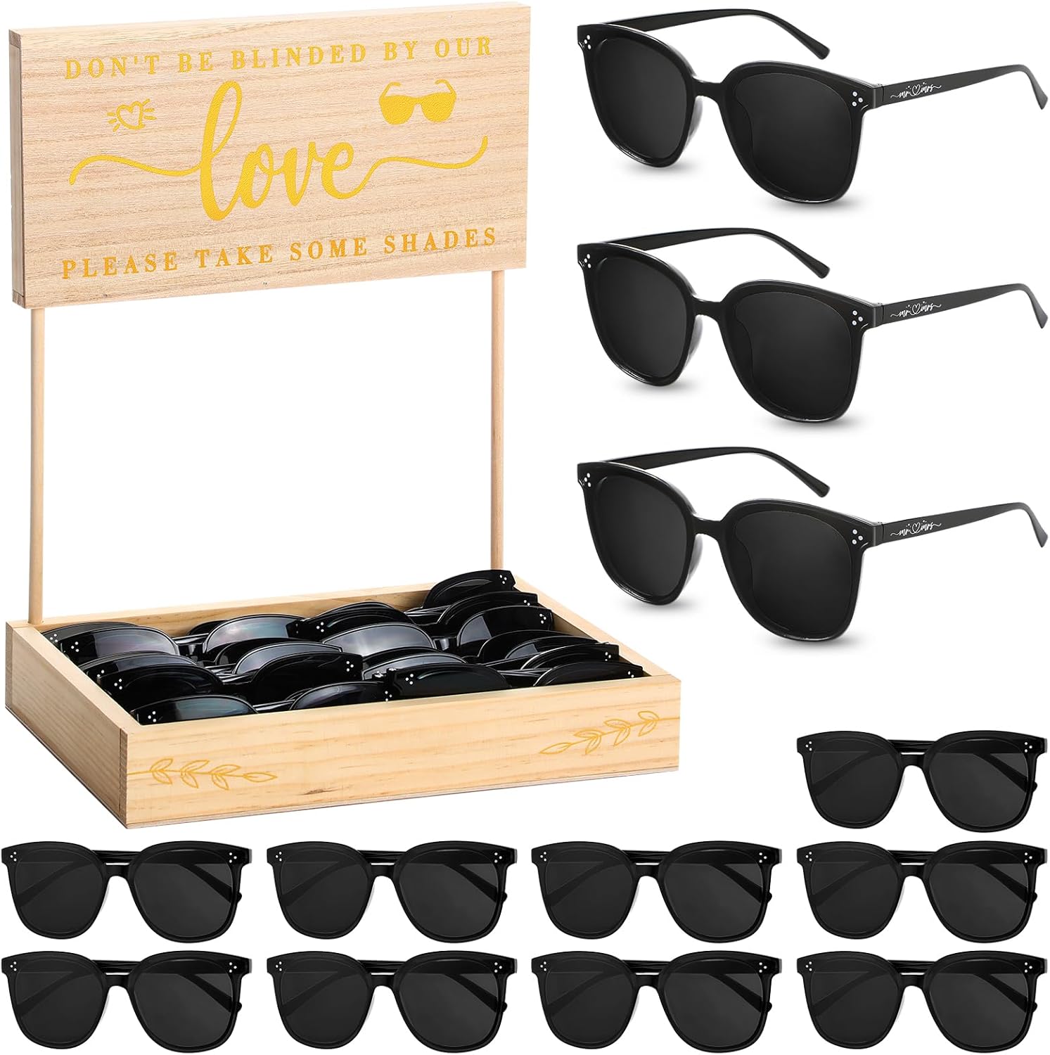 

50 наборов свадебных сувениров для гостей - солнцезащитные очки для свадебного приема с 1 деревянной коробкой для демонстрации - украшение для вечеринки Tellegloww, Black
