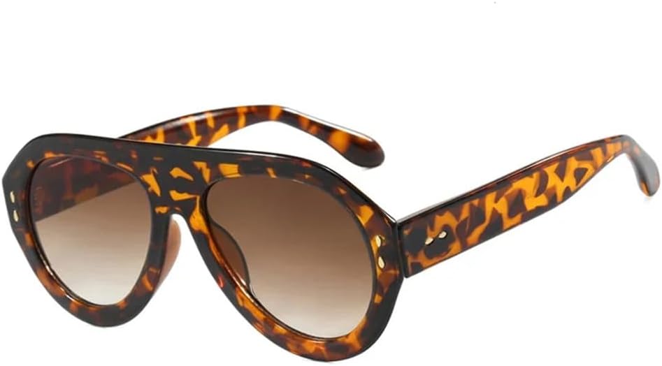 

Круглые градиентные солнцезащитные очки для женщин и мужчин с защитой от УФ-излучения UV400 в стиле панк с заклепками и широкими дужками, подходящие для занятий спортом на открытом воздухе и верховой езды UYPTK, Leopard Tea