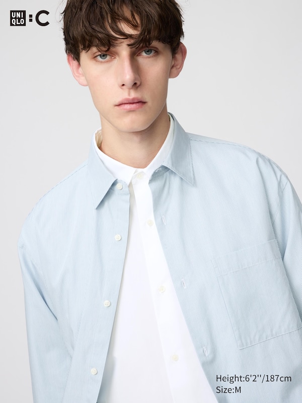 

Рубашка оверсайз из поплина с классическим воротником (в полоску) Uniqlo, 65 blue