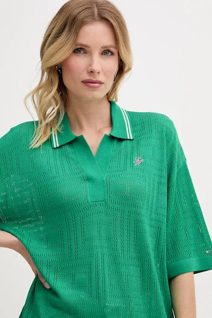 Поло женское из лиоцелла Summer Tommy Hilfiger, зеленый — фото 4