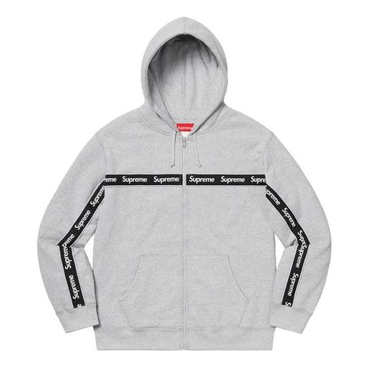 

Толстовка fw19 week 9 text stripe zip up hooded sweatshirt Supreme, серый