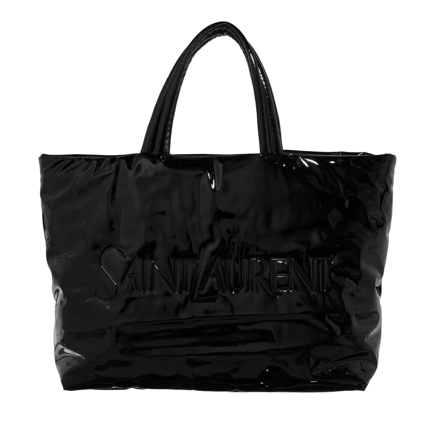 

Большая сумка тоут из лакированной канвы nero Saint Laurent, черный