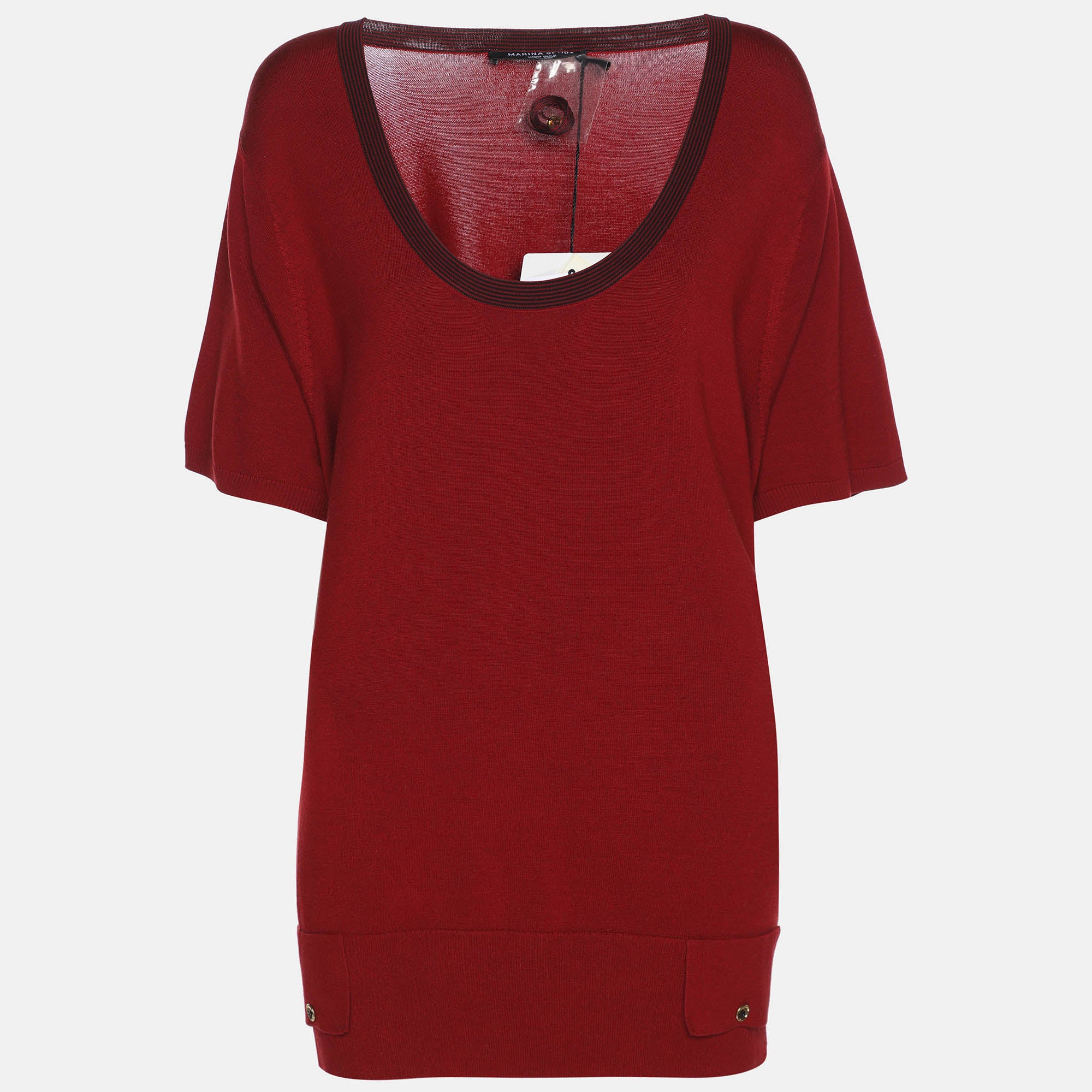 

Свитер Marina Sport By Marina Rinaldi, красный, эластичный, вязаный, с коротким рукавом и вырезом-лодочкой