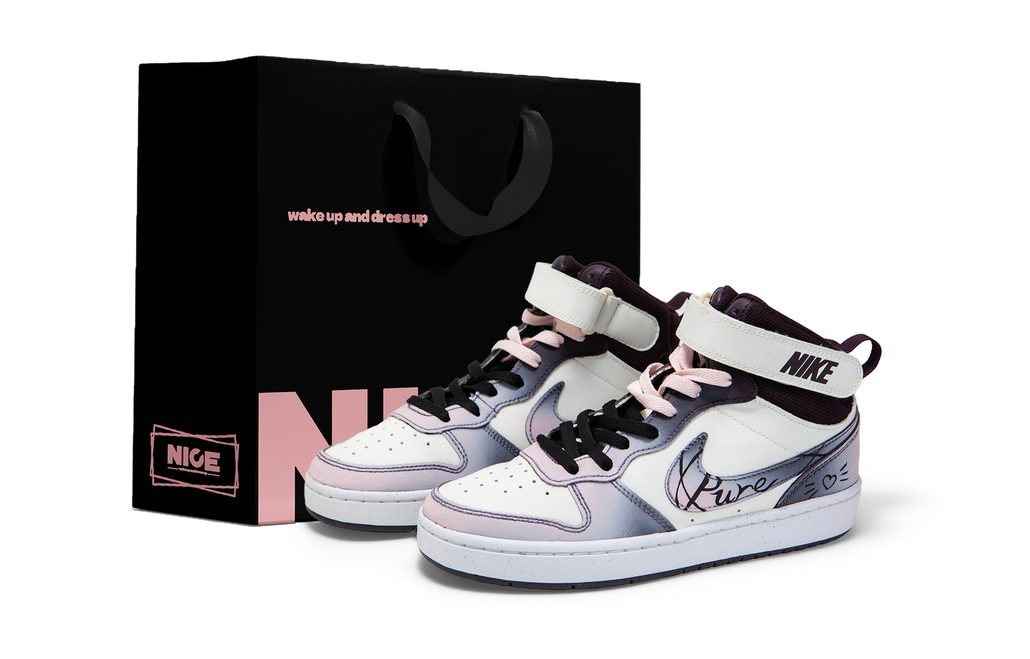 

Детские скейтбордистские кроссовки Court Borough 2 для начальной школы Nike, черный розовый