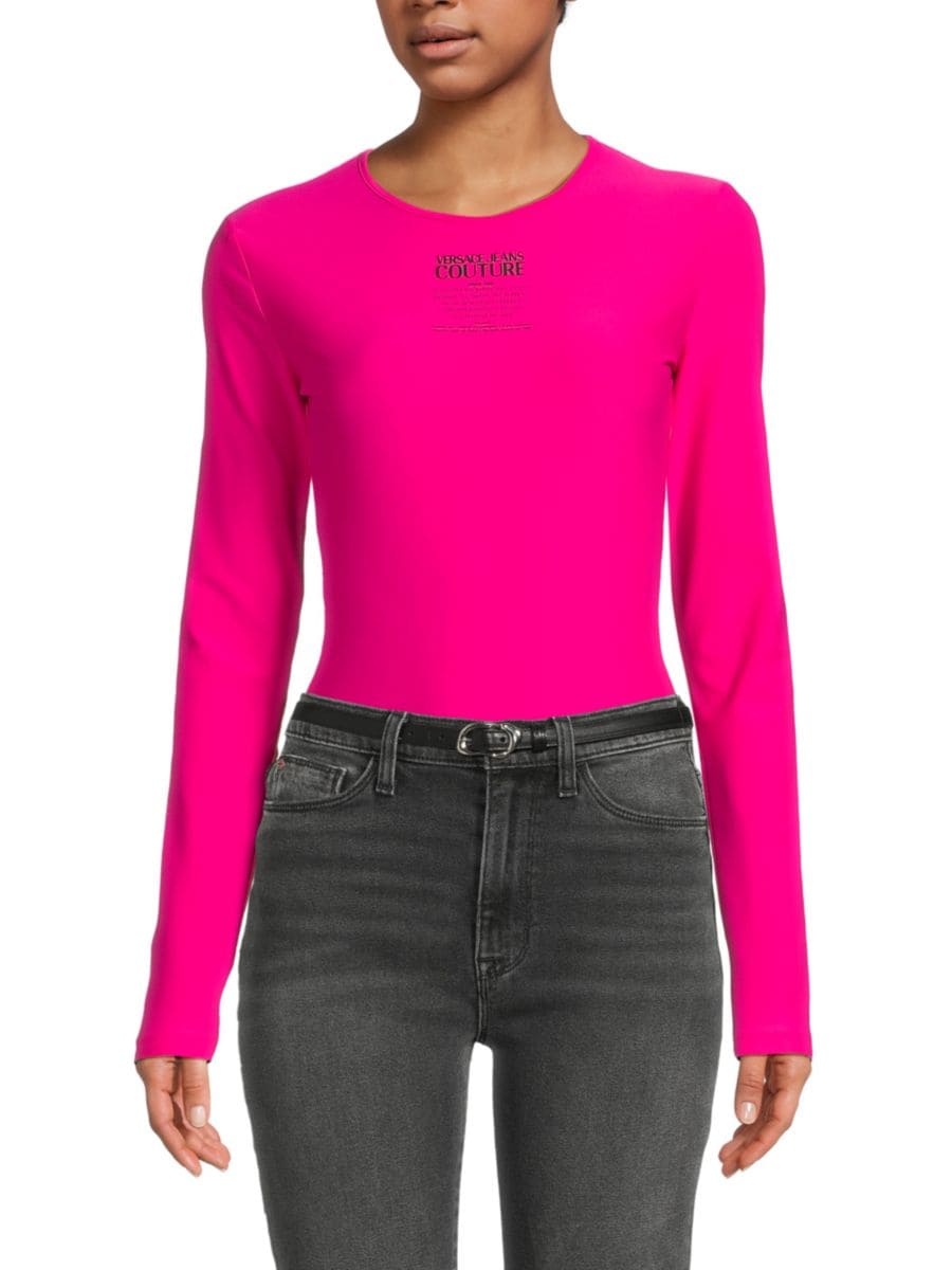 

Боди с длинными рукавами и логотипом Versace Jeans Couture, цвет Raspberry