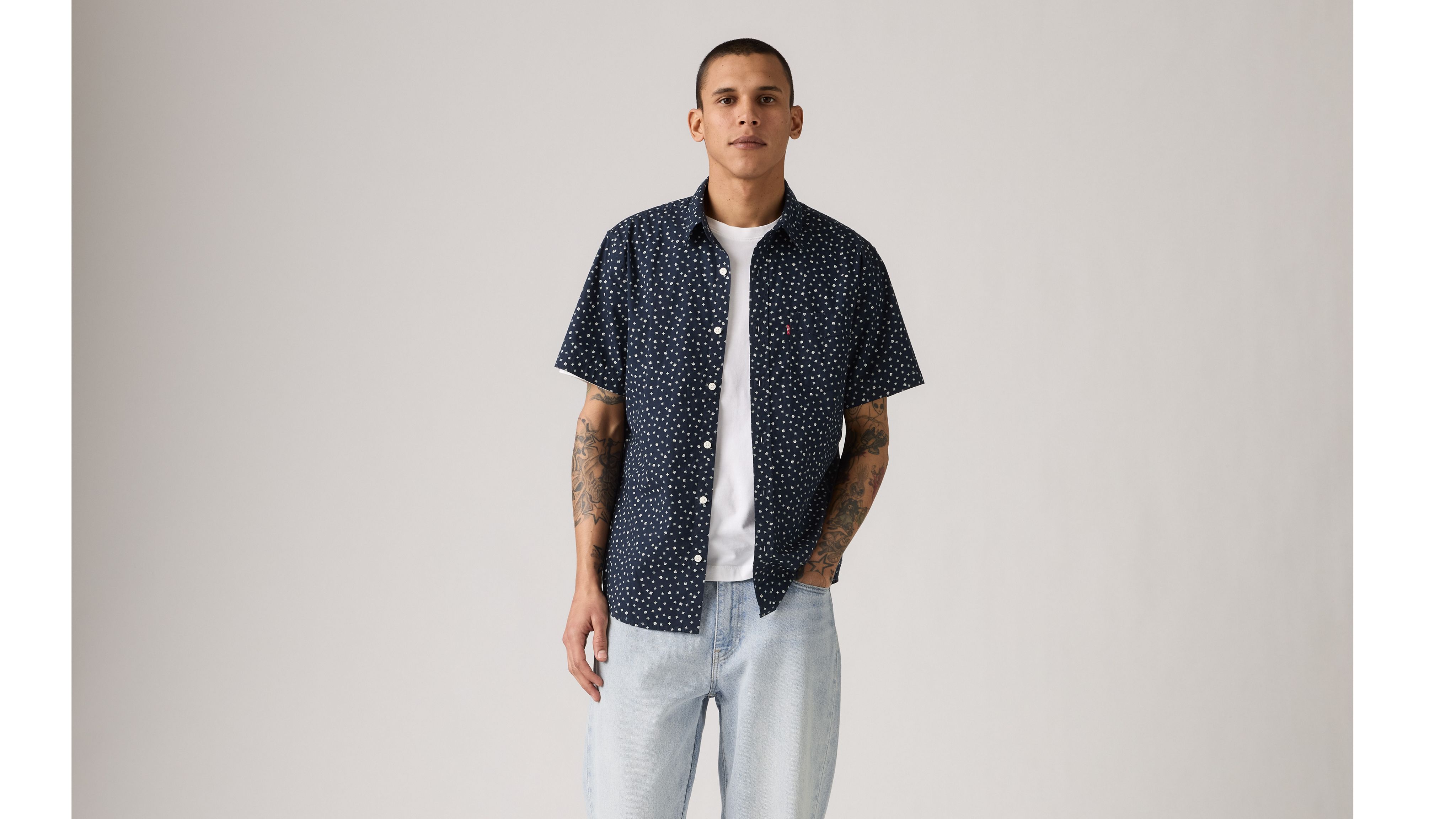 Рубашка классического стандартного кроя с коротким рукавом Levi's, Kieran Geo Print Navy Blazer - Blue — фото 2