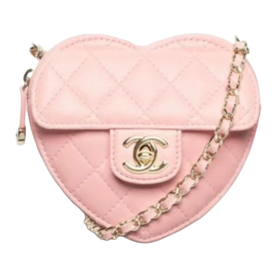 Chanel Женская сумочка в форме сердца из овечьей кожи, розовая