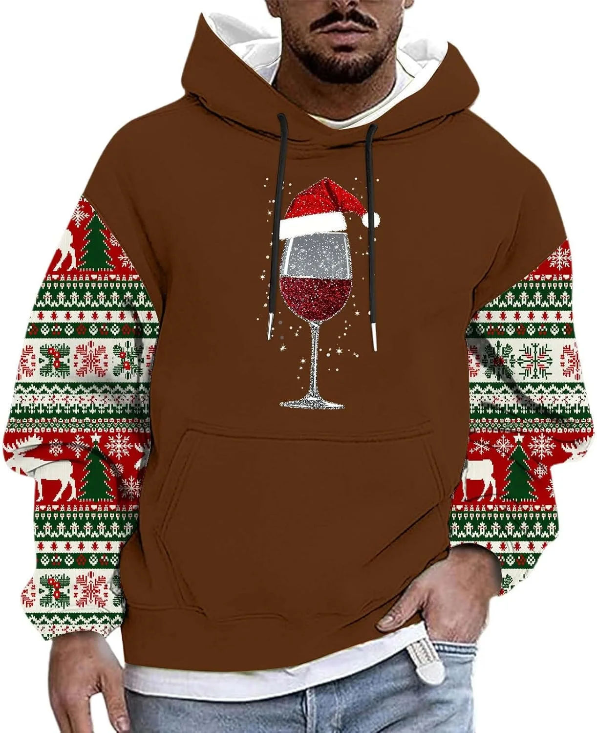 

Мужской худи с длинным рукавом и принтом для рождественской вечеринки