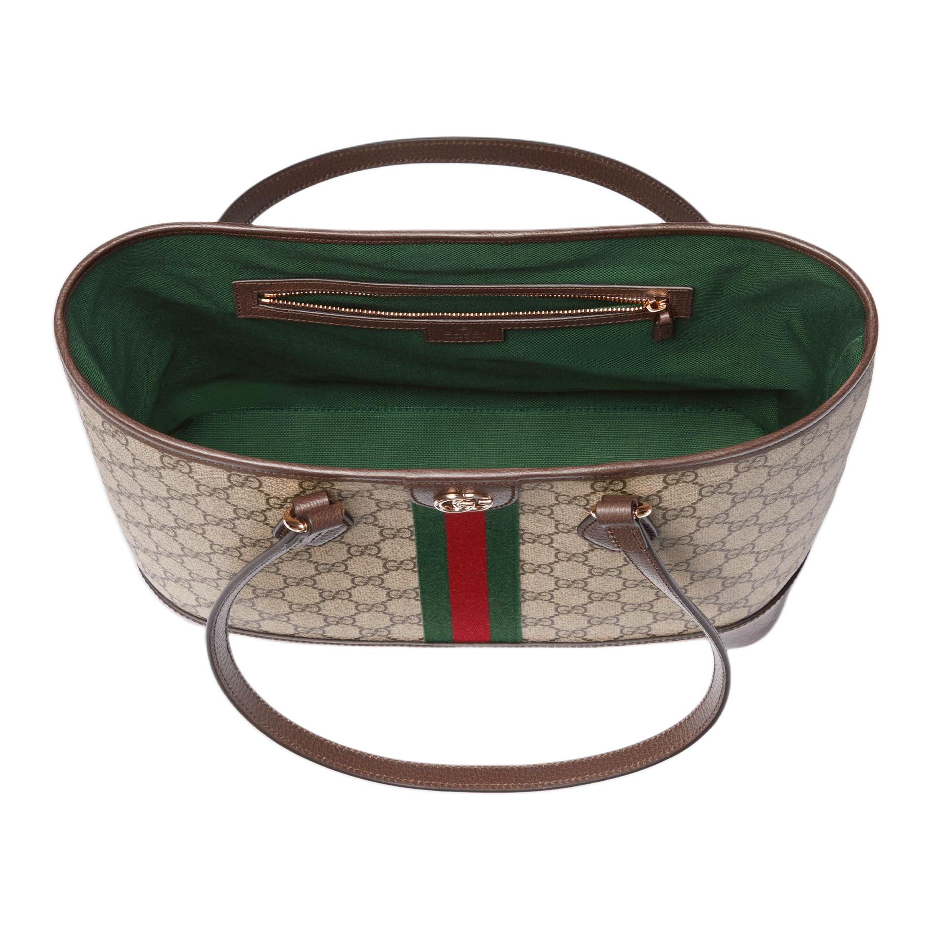 GUCCI Сумка Ophidia Coated Fabric, шоппер, дамская сумка, сумка через плечо средний размер женская бежевая и коричневая — фото 3