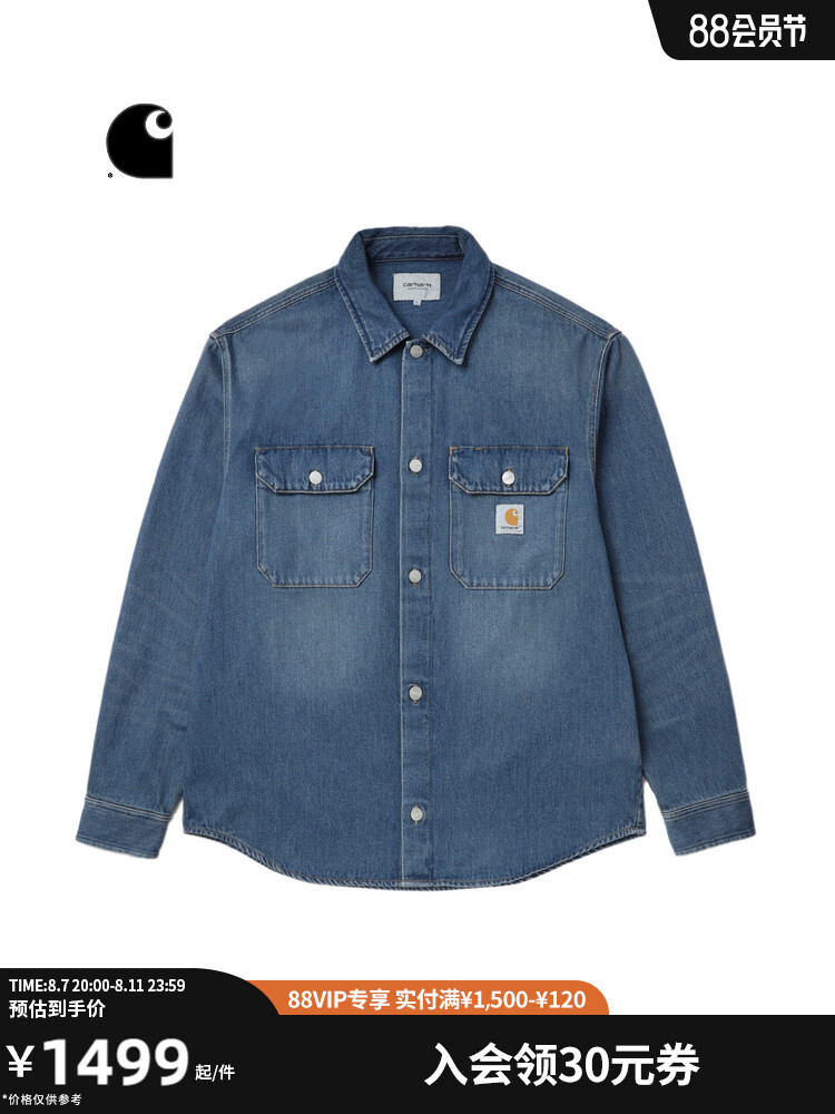 

Куртка-рубашка Carhartt WIP с карманами и логотипом, черный