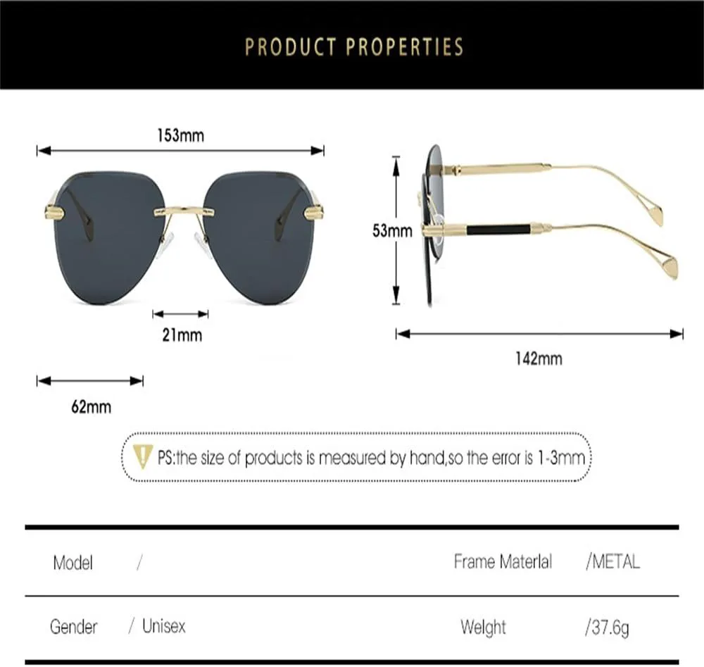 

Женские солнцезащитные очки без оправы овальной формы с градиентным переходом, модные, в стиле стрит-шот, панк, мужские солнцезащитные очки UV400 KTUCN, Golden Grey