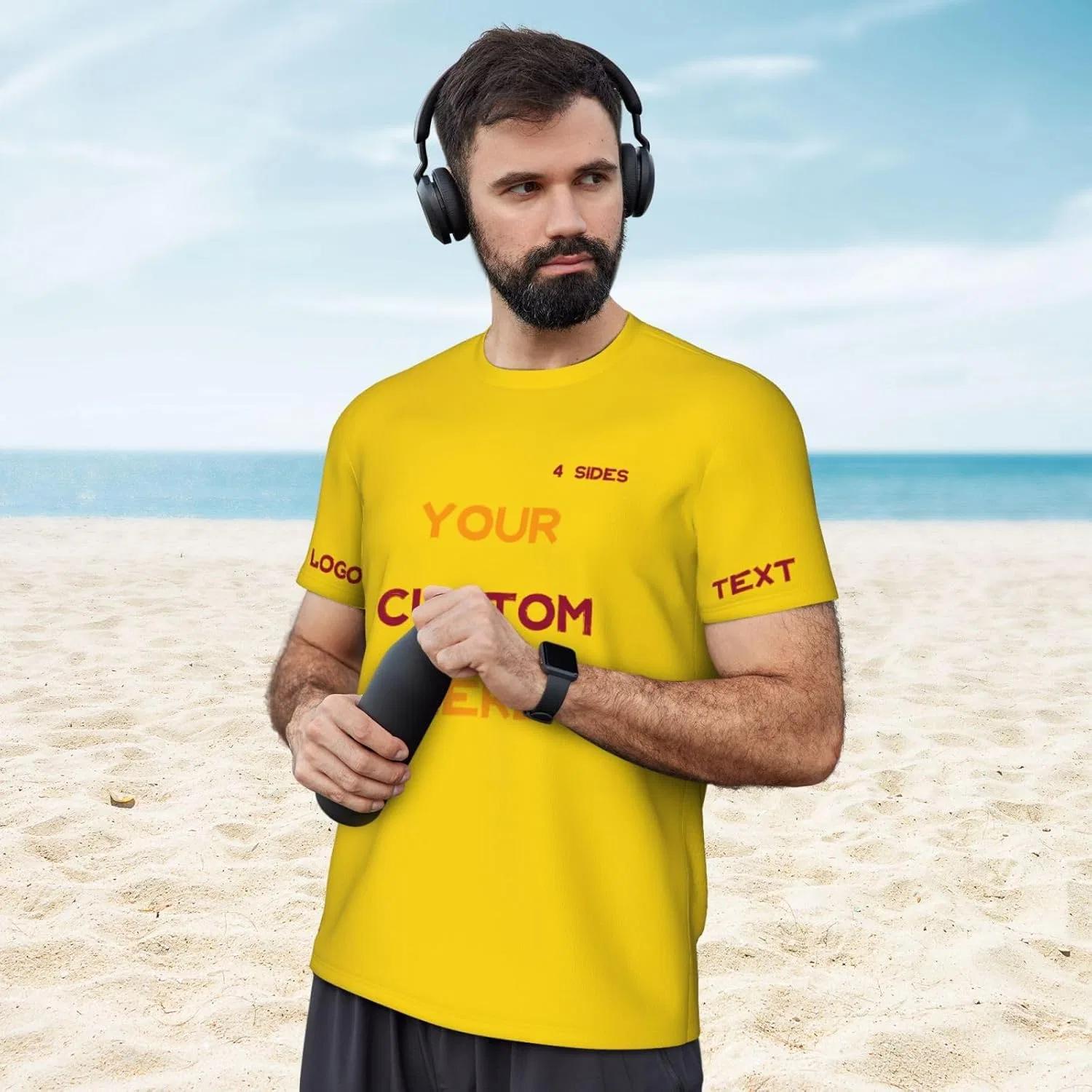 Футболка с принтом на 4 стороны, мужская, золотой — фото 4