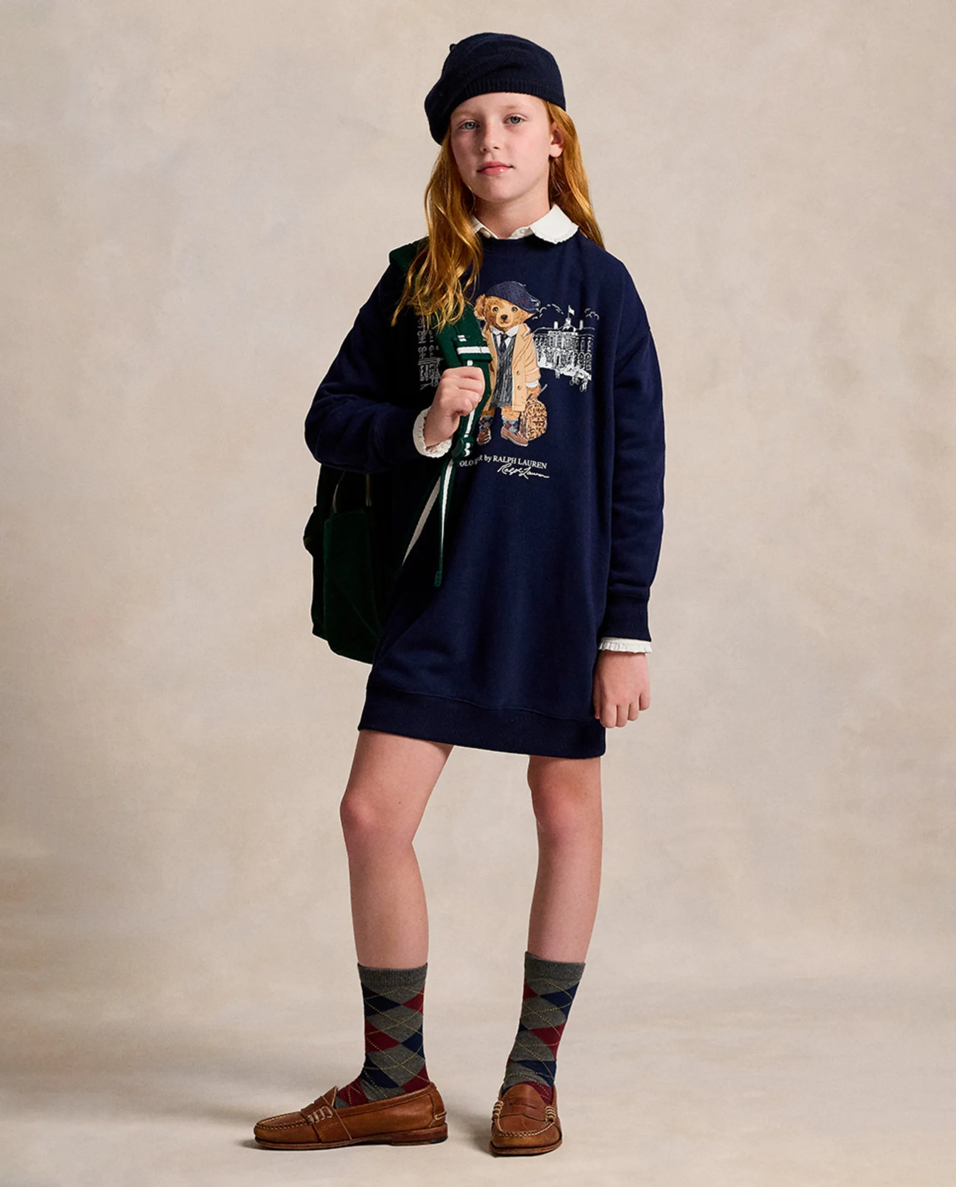 

Детское платье из флиса с медвежонком Поло Polo Ralph Lauren, темно-синий