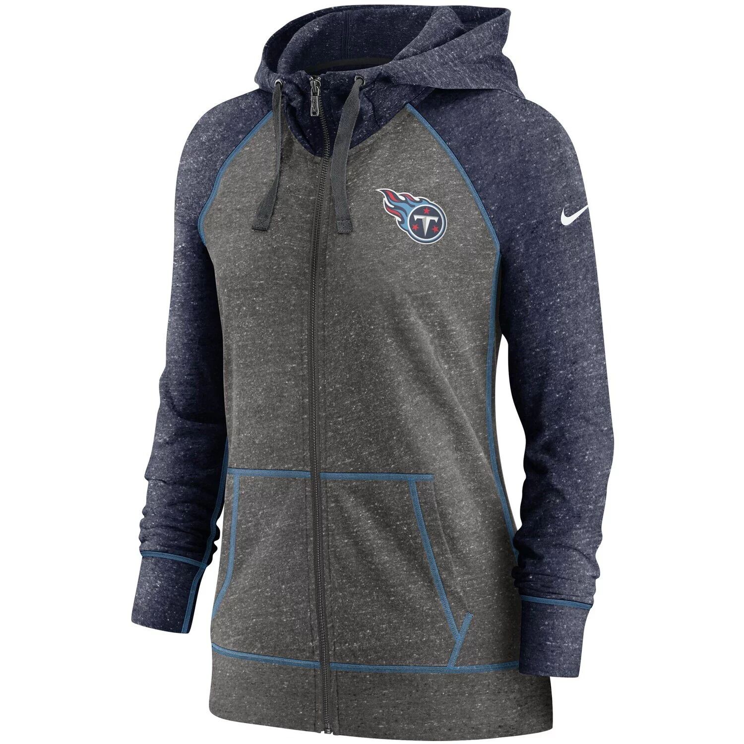 Женская худи с молнией во всю длину реглан, темно-серый/темно-синий Nike Tennessee Titans Gym Vintage реглан Nike — фото 2