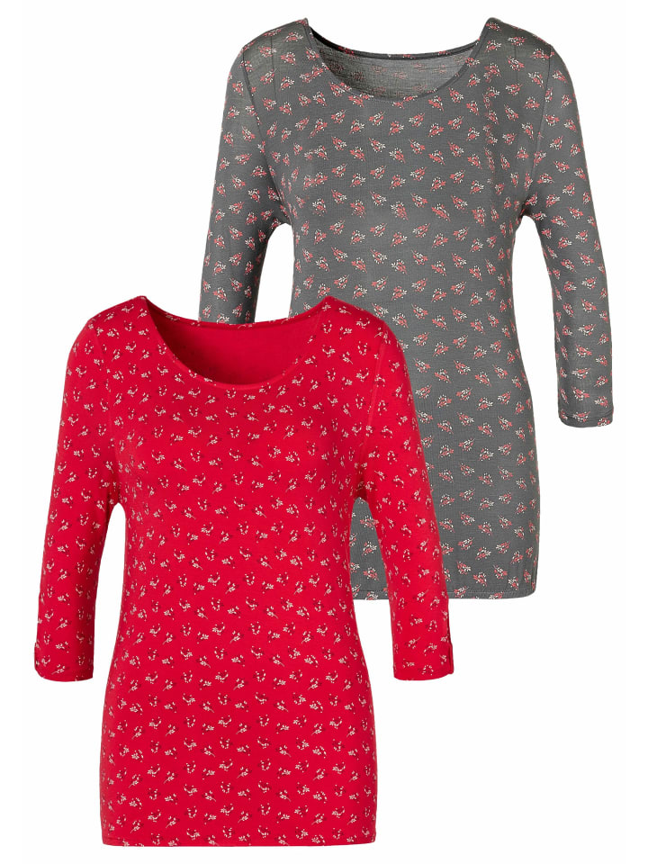 

Рубашка с рукавами 3/4 красного и темно-серого цветов LASCANA