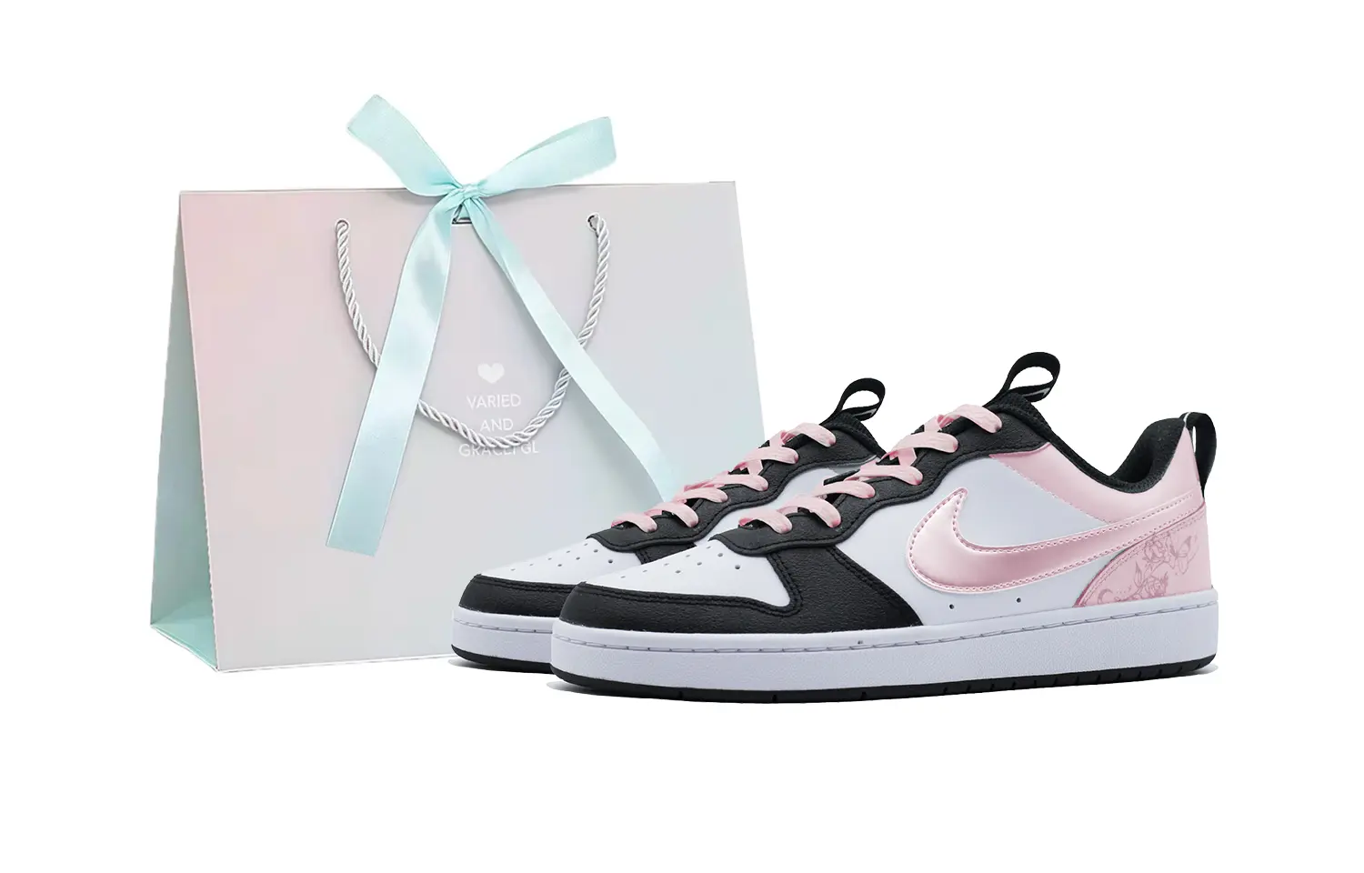 

Nike Court Borough Low 2 устойчивые к истиранию низкие детские скейтбординг кроссовки Black Pink подростковые