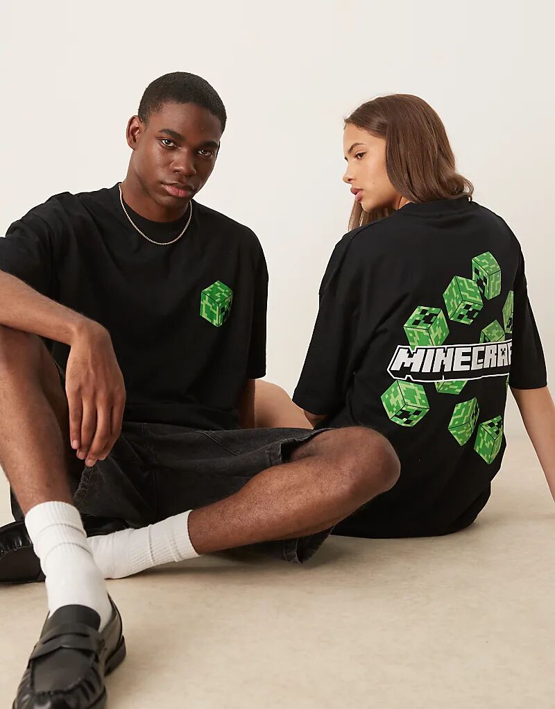 

Футболка унисекс оверсайз ASOS DESIGN с принтами Minecraft черного цвета