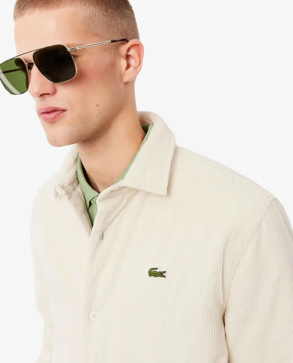 Мужская рубашка-оверсайз из вельвета с длинным рукавом Lacoste, белый — фото 3