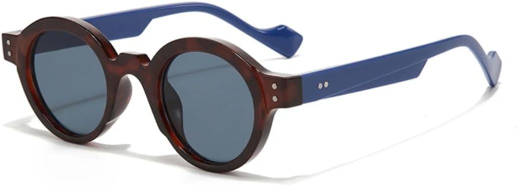 

Круглые солнцезащитные очки для мужчин в стиле панк, двухцветные, с защитой от УФ-излучения UV400, ретро, ​​с заклепками, модные женские очки с прозрачными линзами в оправе UATXTAU, Leopard Blue Grey