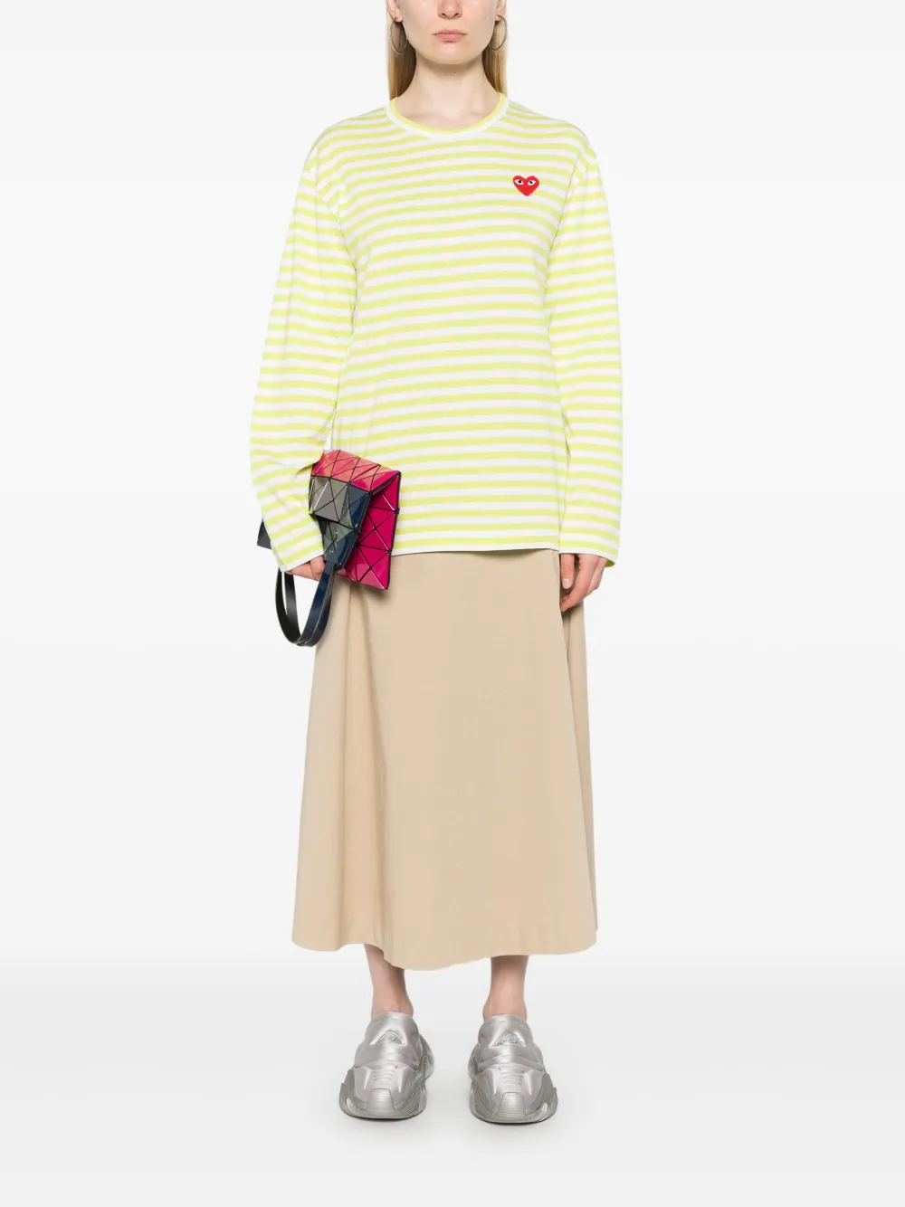 Полосатая футболка с логотипом Comme Des Garçons Play, зеленый — фото 3