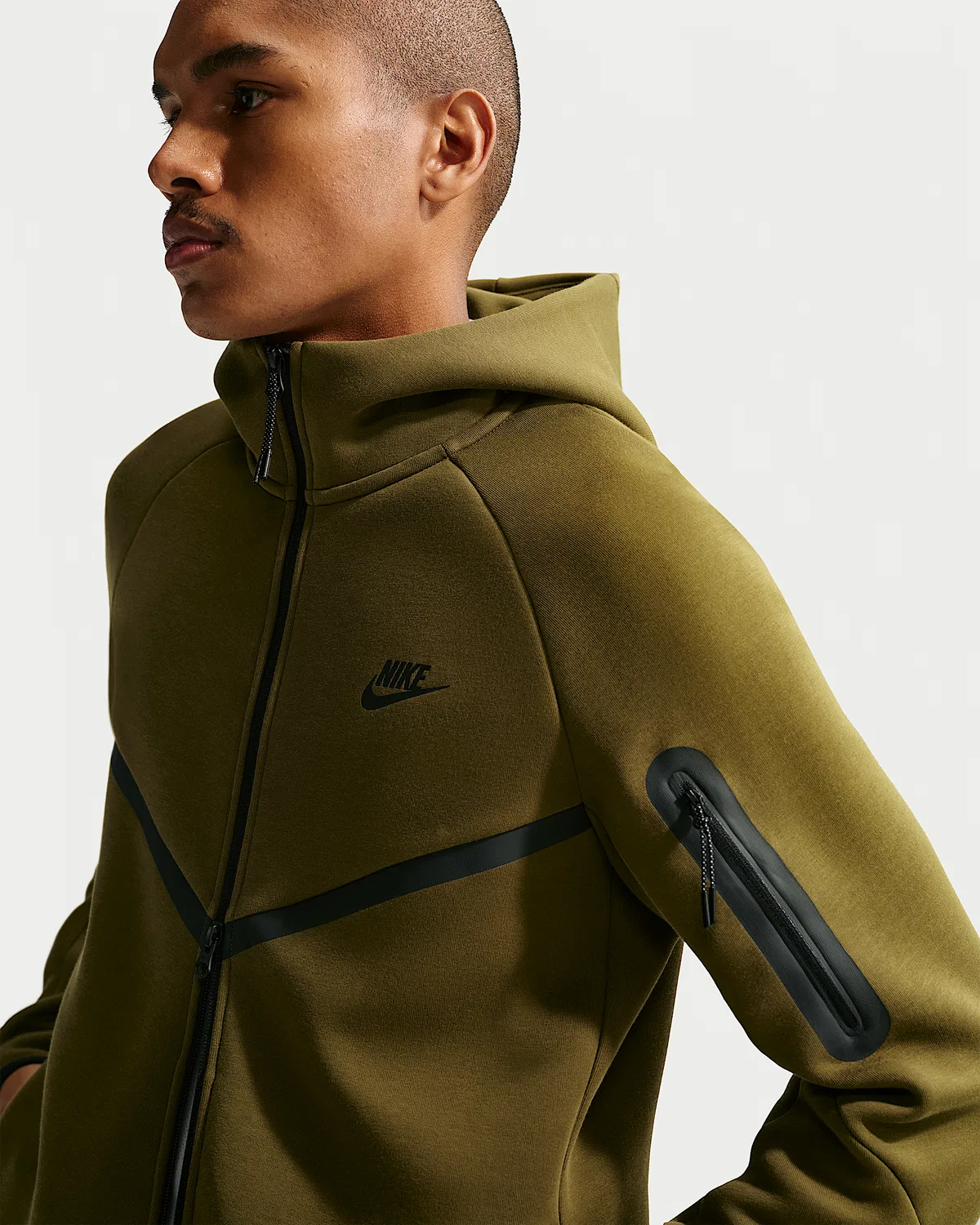 Мужская флисовая ветровка Nike Tech на молнии, Olive Flak/Black — фото 3