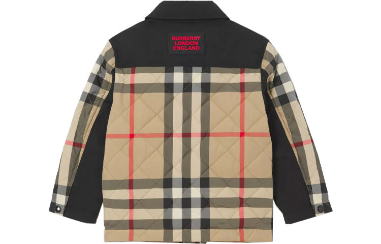 Burberry Kids Куртка в клетку с аппликацией логотипа, цвет Beige — фото 2
