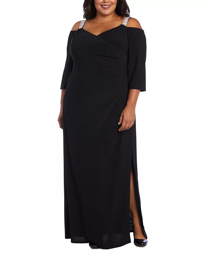 

Платье с холодным плечом и декором Plus Size R & M Richards, черный