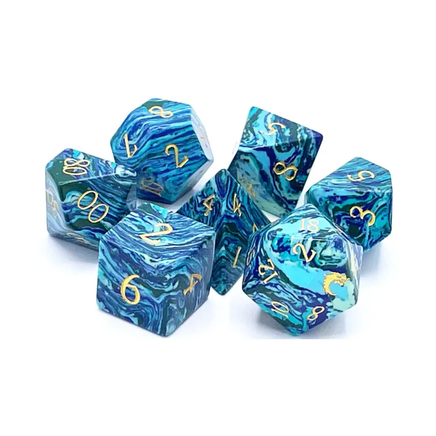 

Набор Poly — полосатый синий бирюзовый с золотом (7), Gemstone Dice (Old School Dice & Accessories)