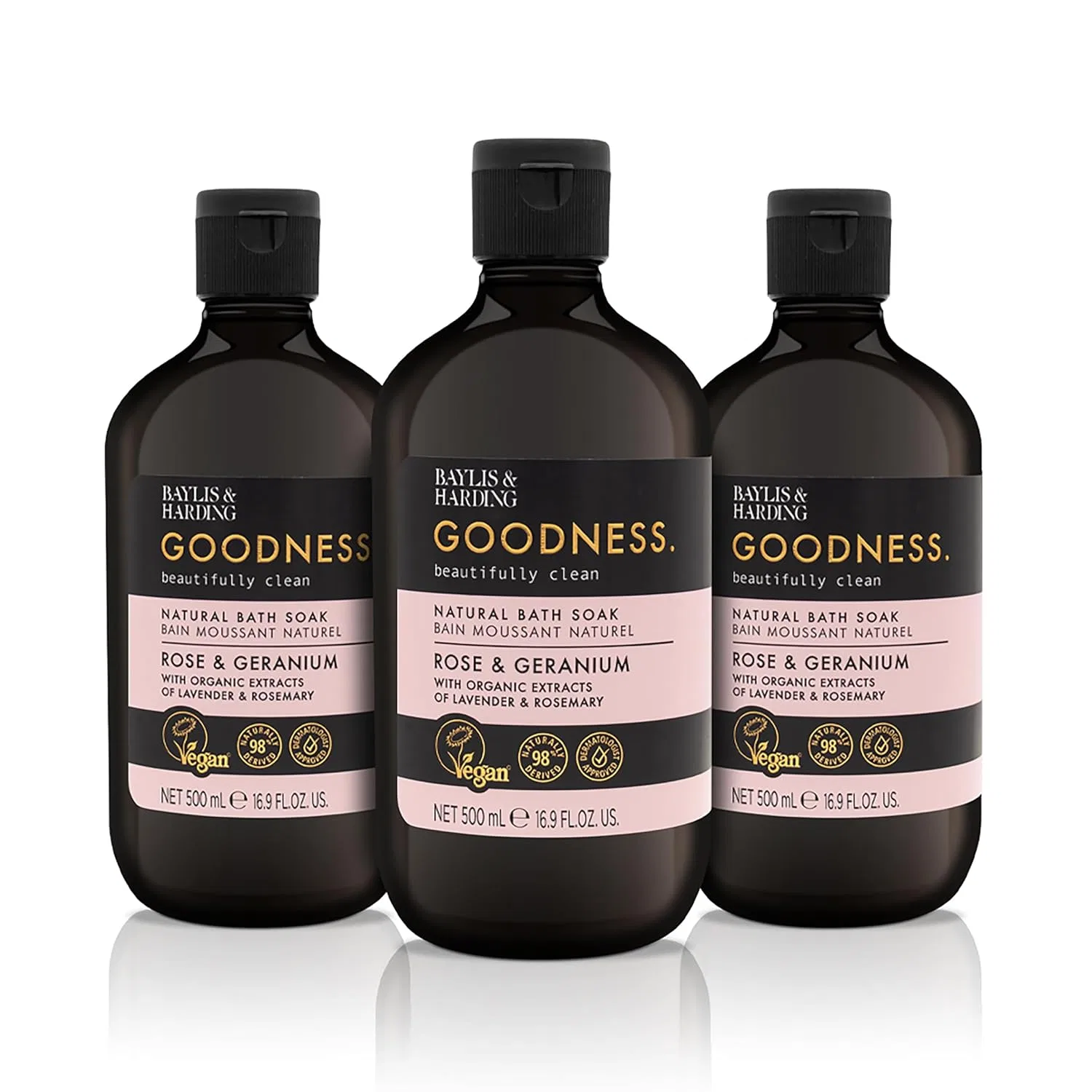 Натуральная пена для ванны Baylis & Harding Goodness с розой и геранью, 500 мл, 3 шт. Baylis & Harding