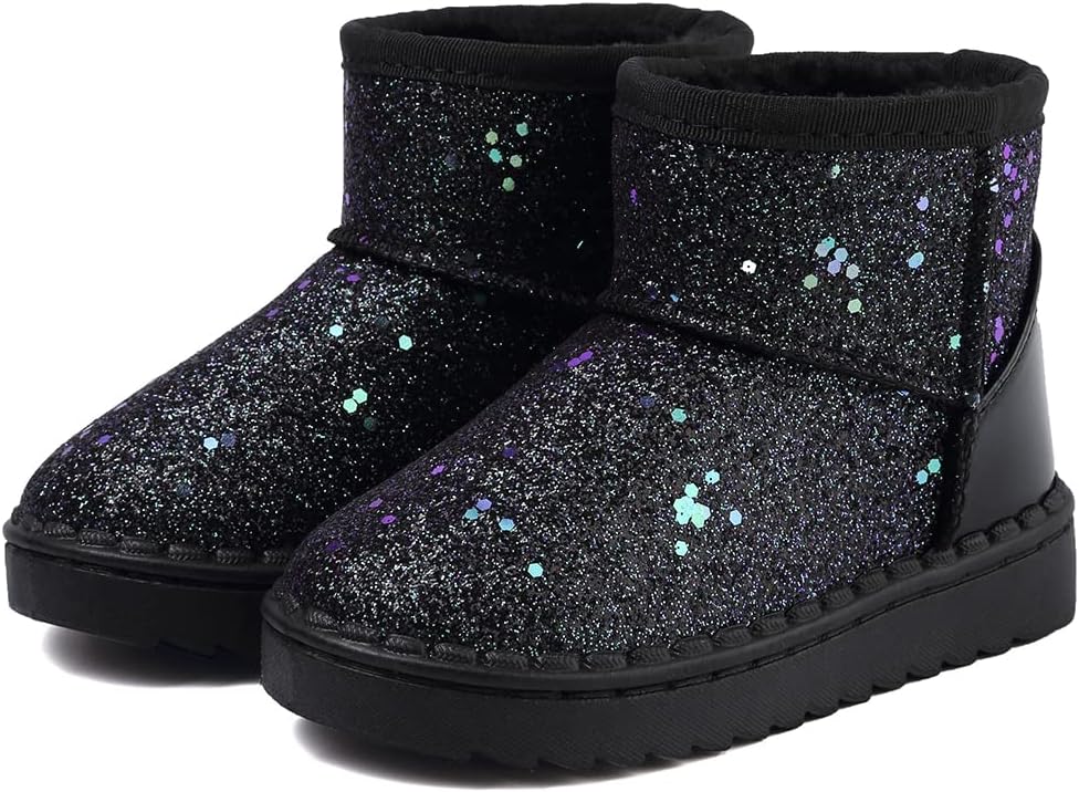 

Детские зимние ботинки для девочек, теплые ботинки с зайчиком, с пайетками, водонепроницаемые, для улицы и снега (для малышей/маленьких детей) Blue Line, D.Black