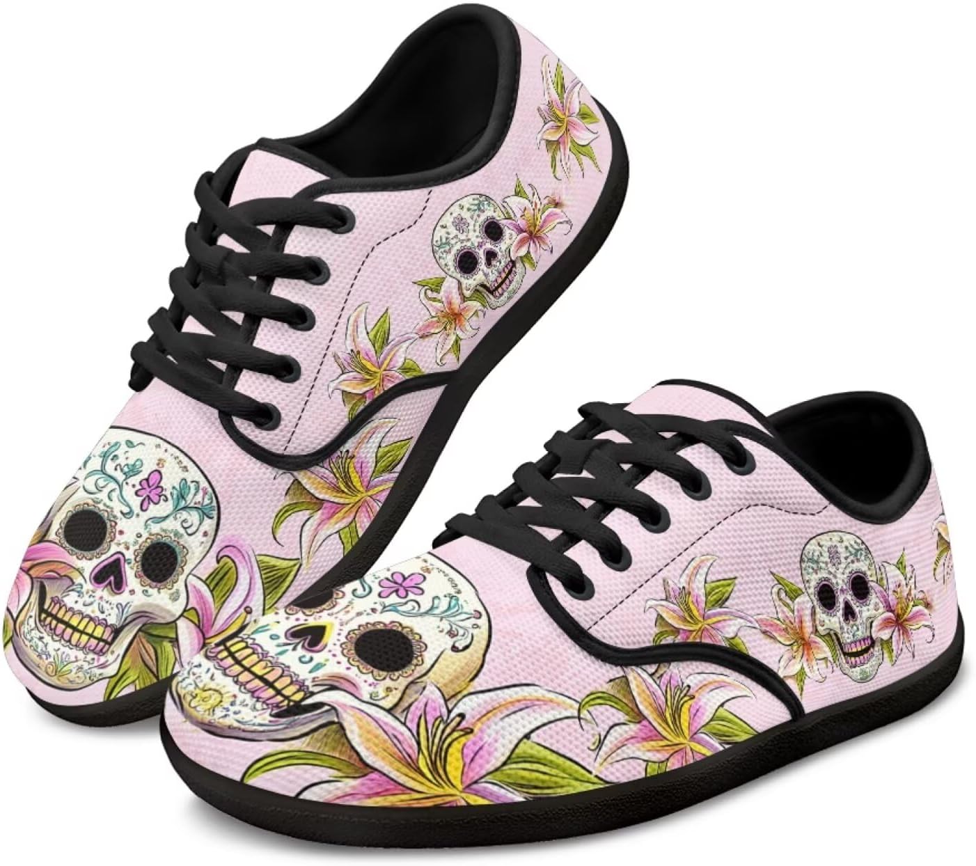 

Кроссовки Binienty с шнуровкой для женщин и мужчин, с нулевой посадкой, босоножки, широкая подошва, плоская подошва, Sugar Skull Lily