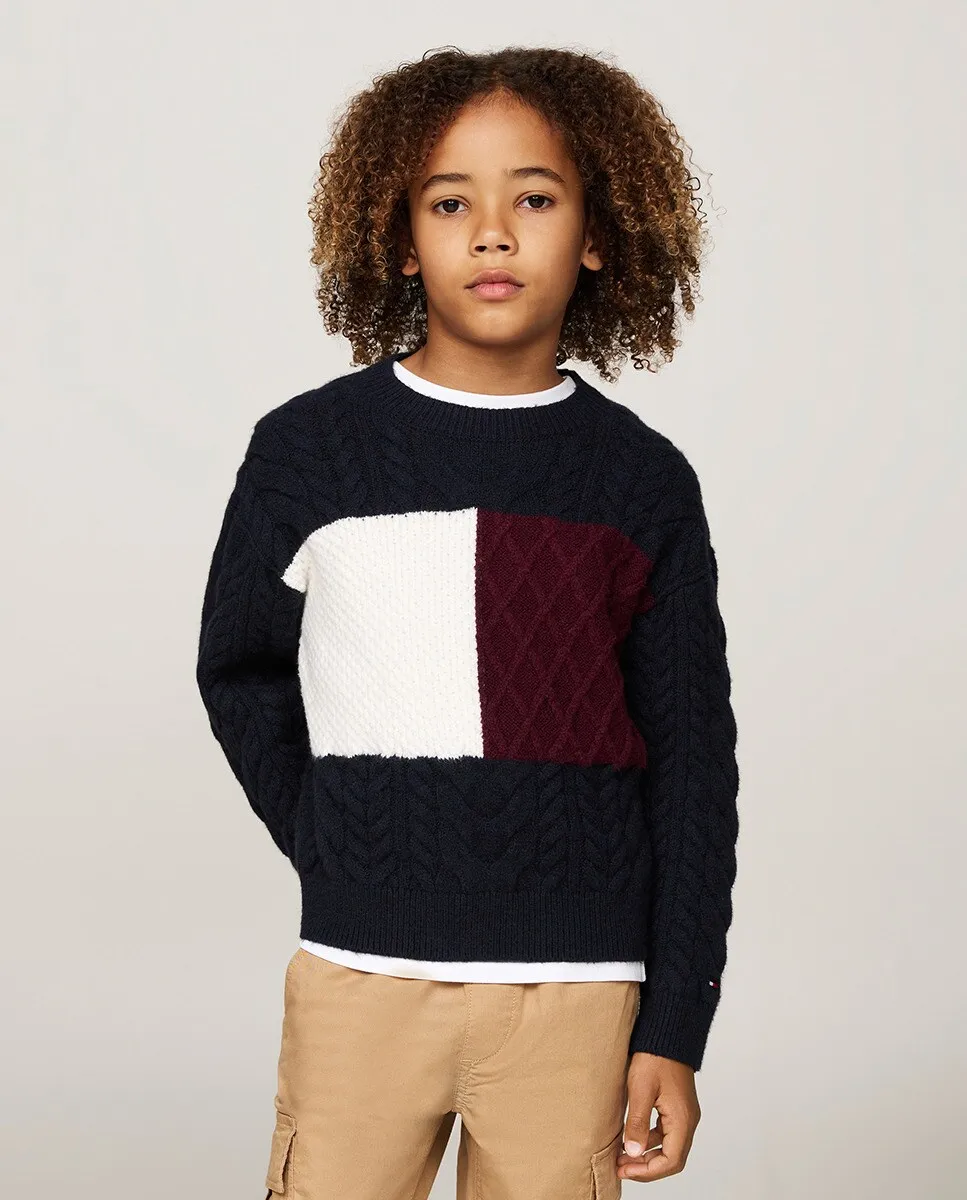 

Свитер для мальчика с длинными рукавами и круглым вырезом Tommy Hilfiger, синий