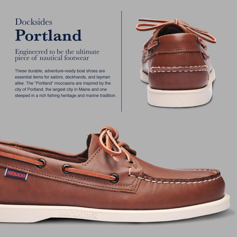 Мокасины Sebago Portland из натуральной кожи, сшитые вручную, с кожаной подкладкой и нескользящей резиновой подошвой, коричневый — фото 4