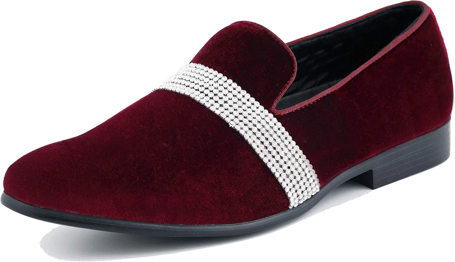 Лоферы с бархатом и стразами, Burgundy Amali