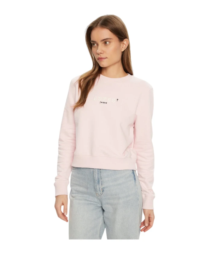 

Укороченная толстовка с круглым вырезом и 3D-принтом, украшенная наклейками. Guess, розовый