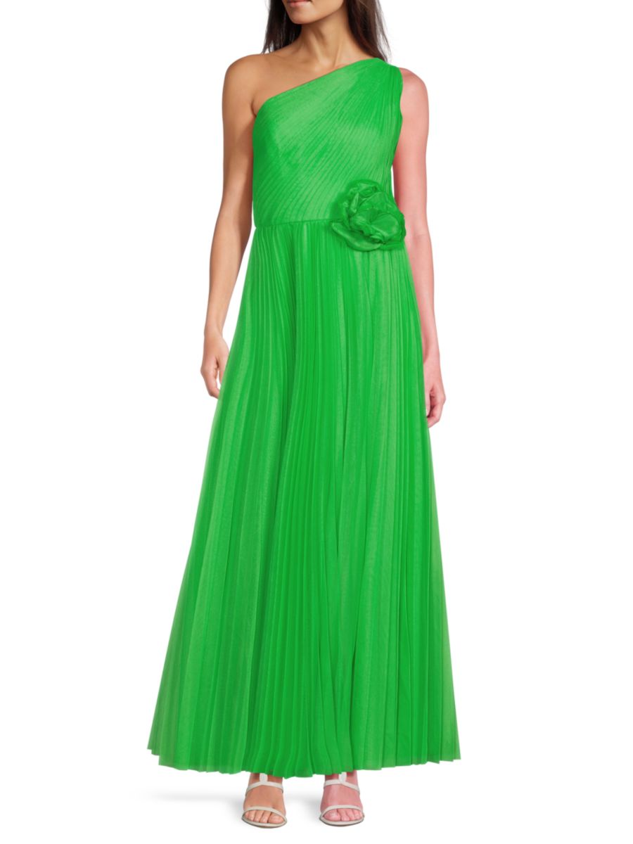 

Платье макси на одно плечо с плиссировкой Zac Posen, цвет Fern