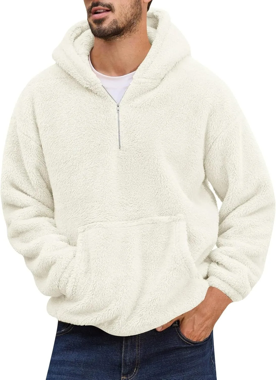 

Мужская толстовка с капюшоном Sherpa на четверть молнии, утепленная