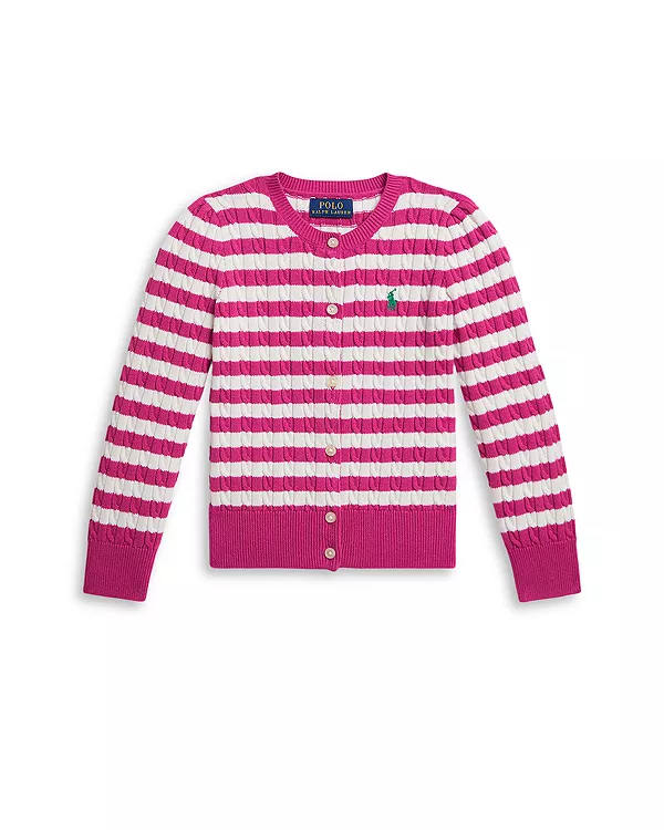 

Детский полосатый мини-кардиган из хлопка с косами. Ralph Lauren, розовый