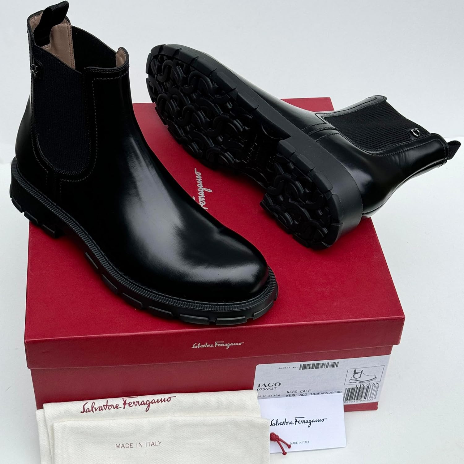 Мужские черные кожаные ботинки челси Ferragamo IAGO с застежкой Gancini (Salvatore, Nero) — фото 4