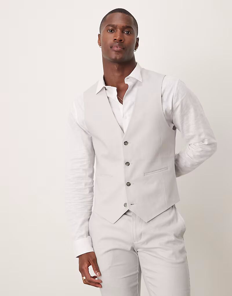 

Жилет-скинни из льняной смеси серого цвета Asos Design