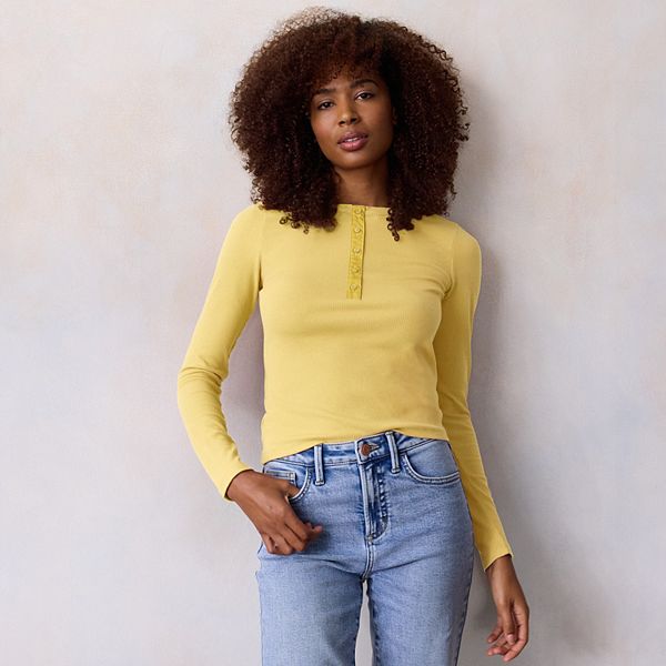 

Женская футболка с пуговицами спереди Lc Lauren Conrad, Sun Dipped Yellow