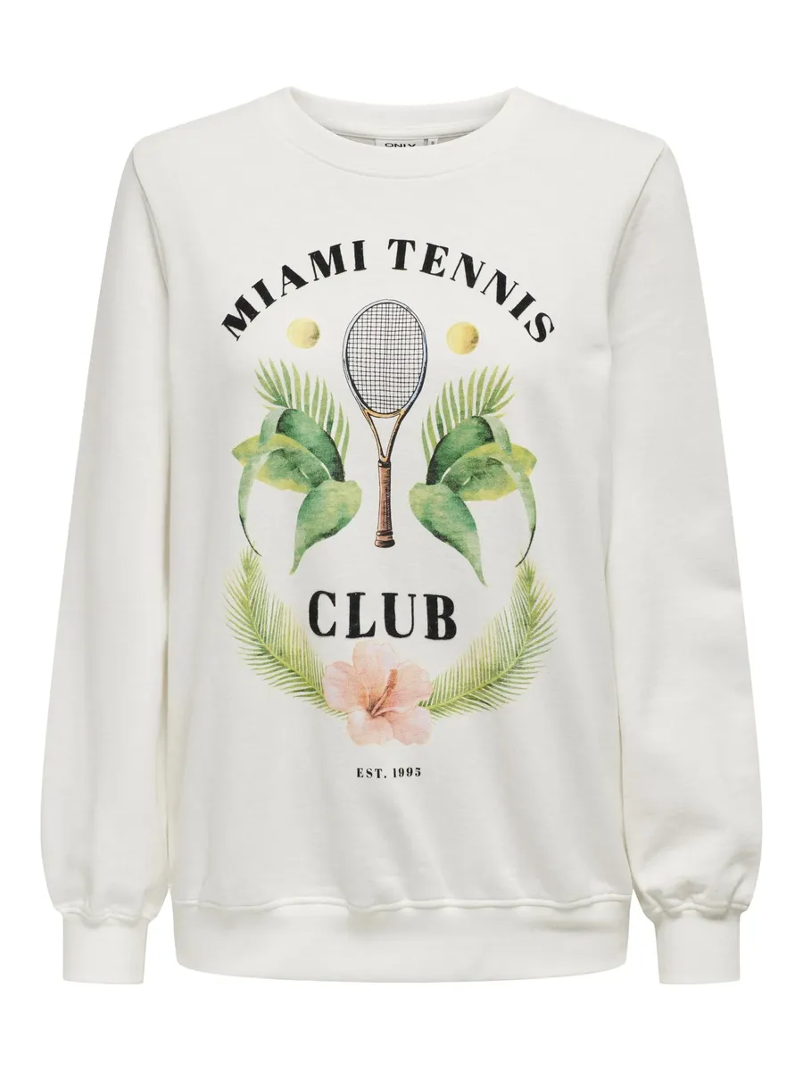 

ONLY Свитер "ONLJULIA L/S TENNIS O-NECK BOX UB SWT", цвет Cloud Dancer Print:Miami