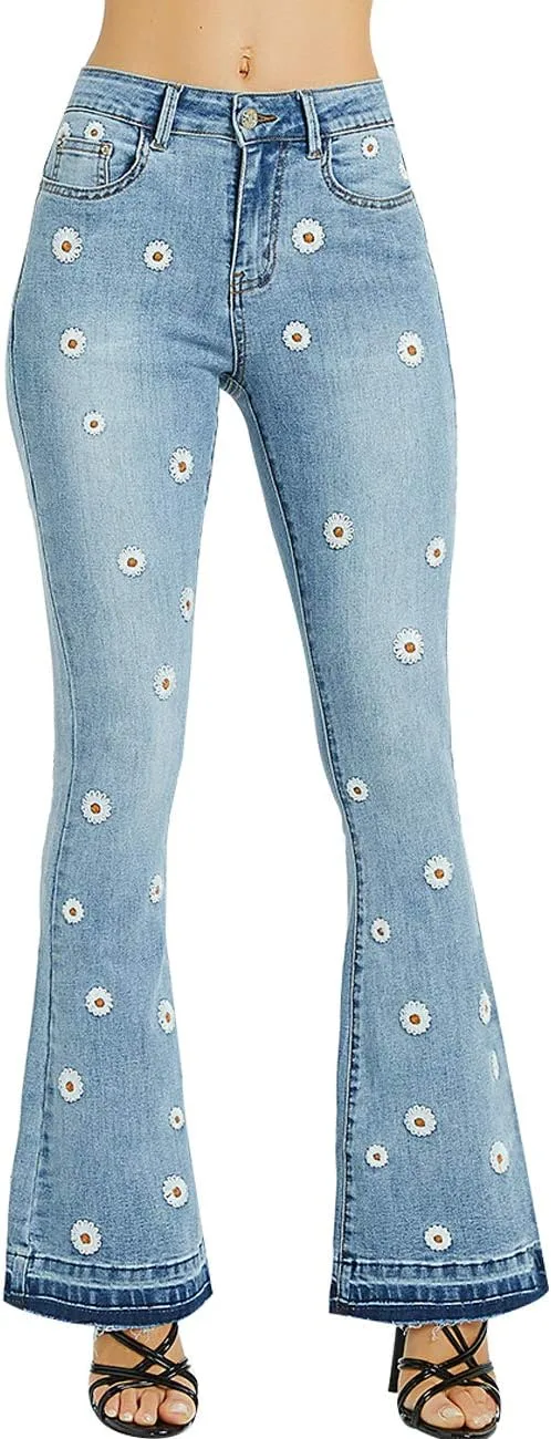 

ZENTHACE женские джинсы-клеш с вышивкой