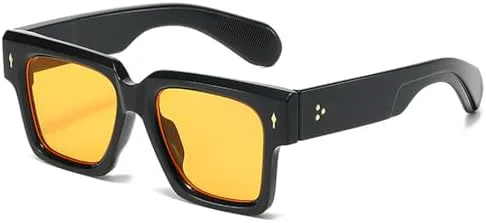 

Большие квадратные солнцезащитные очки для женщин, модные очки с заклепками, солнцезащитные очки UV400 для мужчин, желто-синие солнцезащитные очки MTZJH, Black Orange