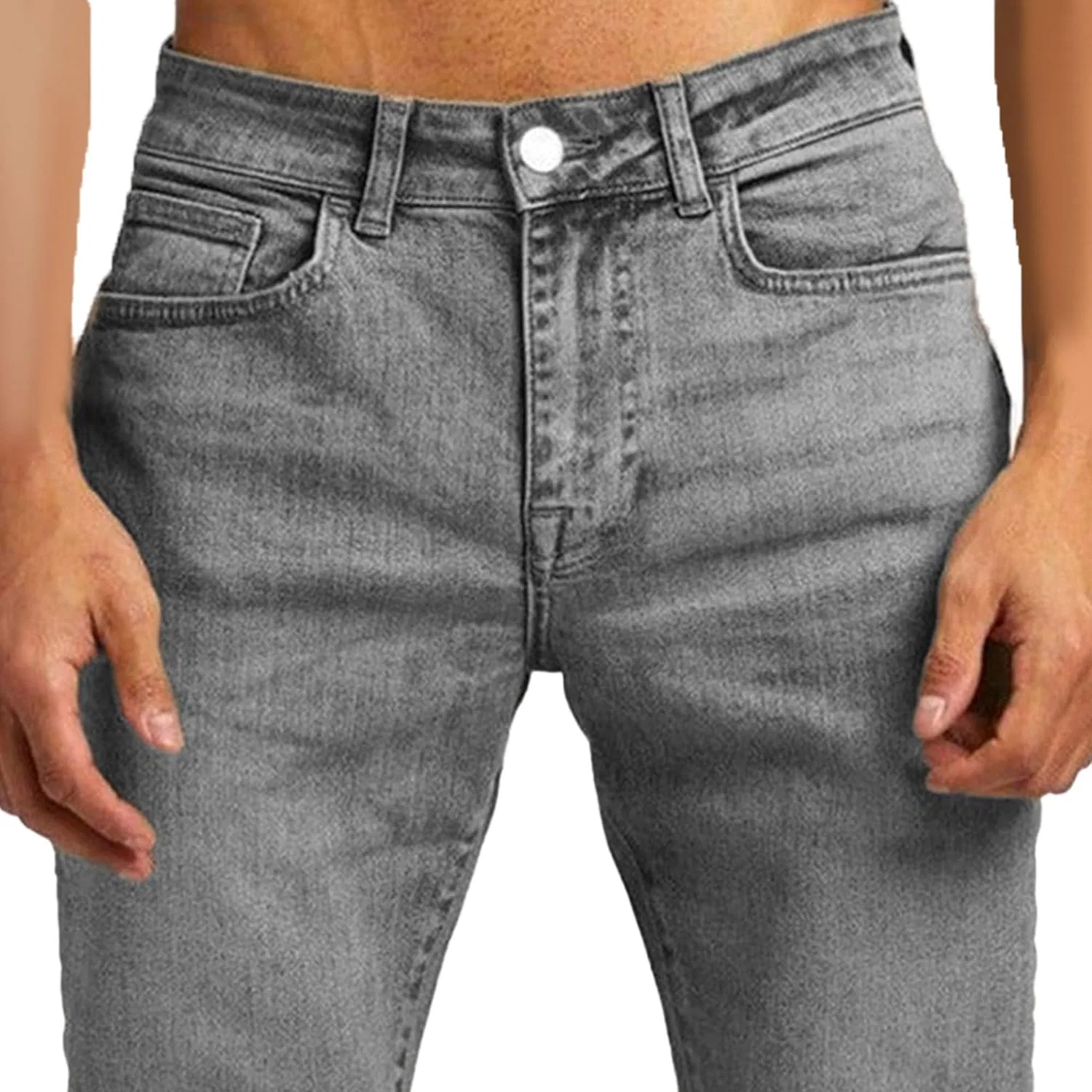 Джинсы классические, мужские, Slim Fit, джинсовая ткань, серый — фото 2
